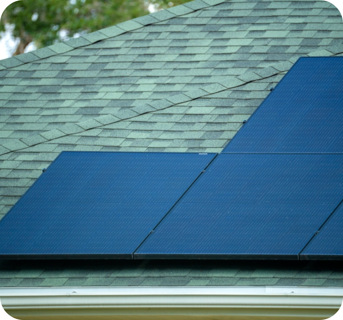 Closeup of solar panels on house