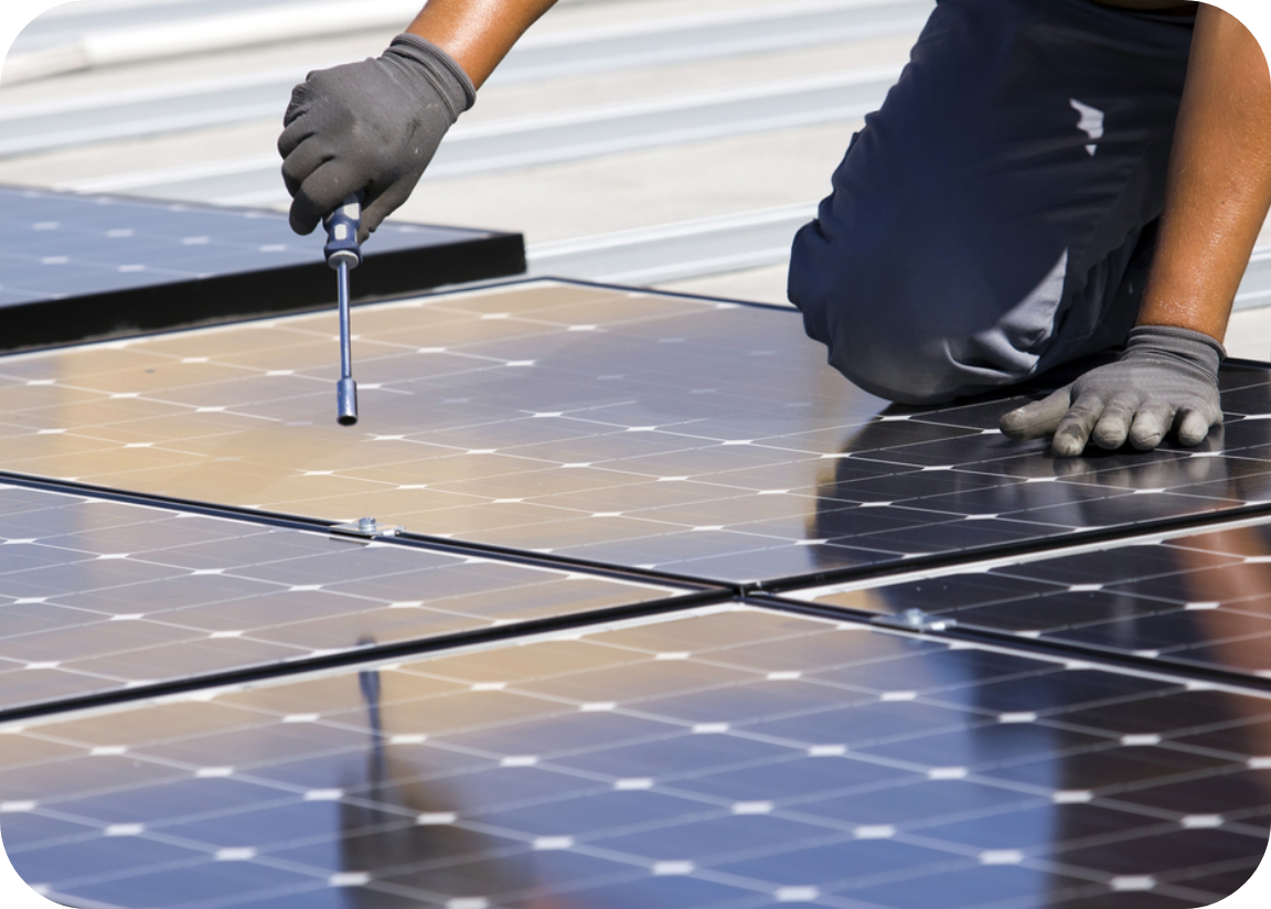 Maintenance working working on solar panel