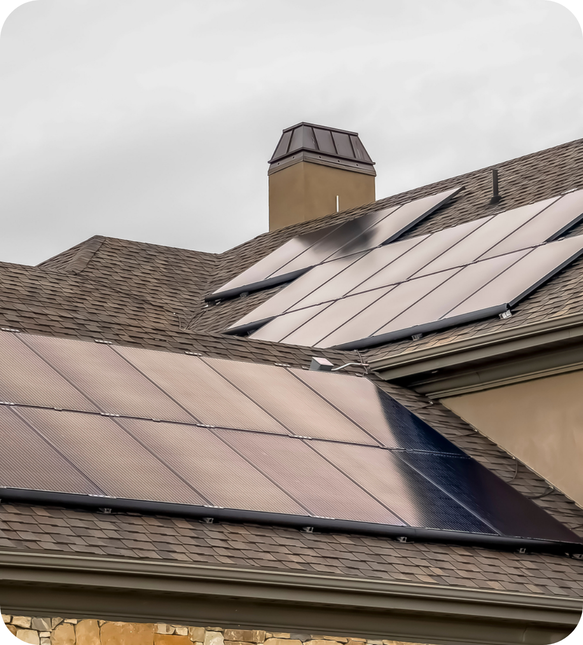 House with solar panels and chimney