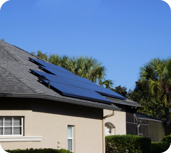 Solar panels on house with cream walls