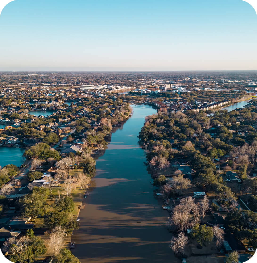 Aerial view with trees and river