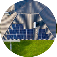 Birdseye view of solar panels on a roof