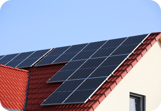 Corner view of a solar panel layout on roof