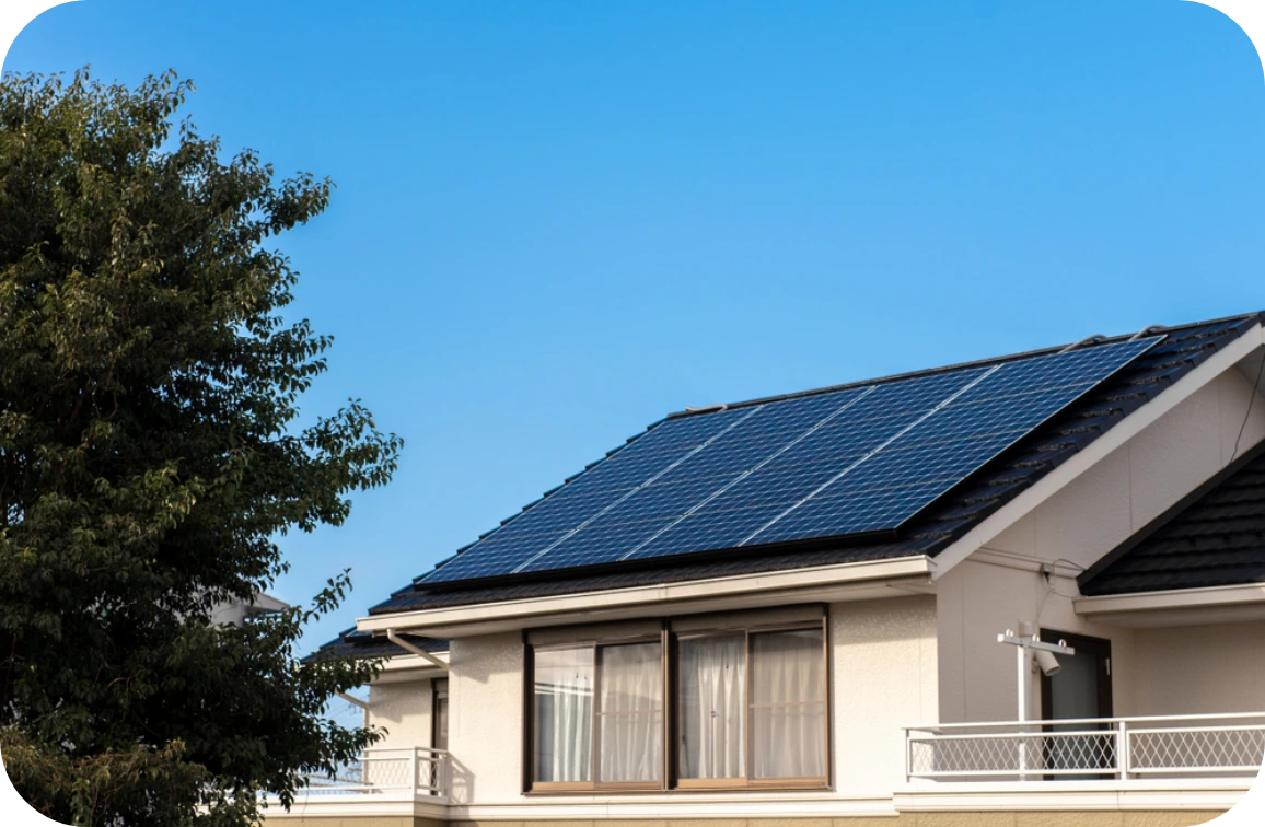 Solar panel on roof with a tree to the left