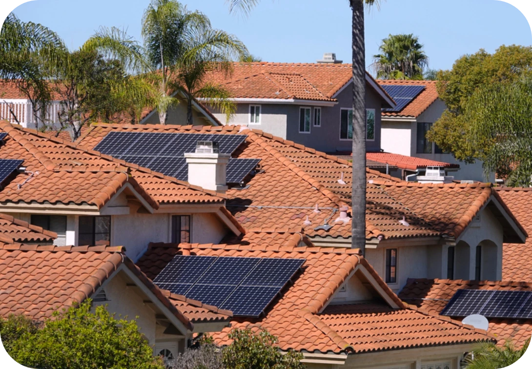 Solar panels on multiple clay roofs